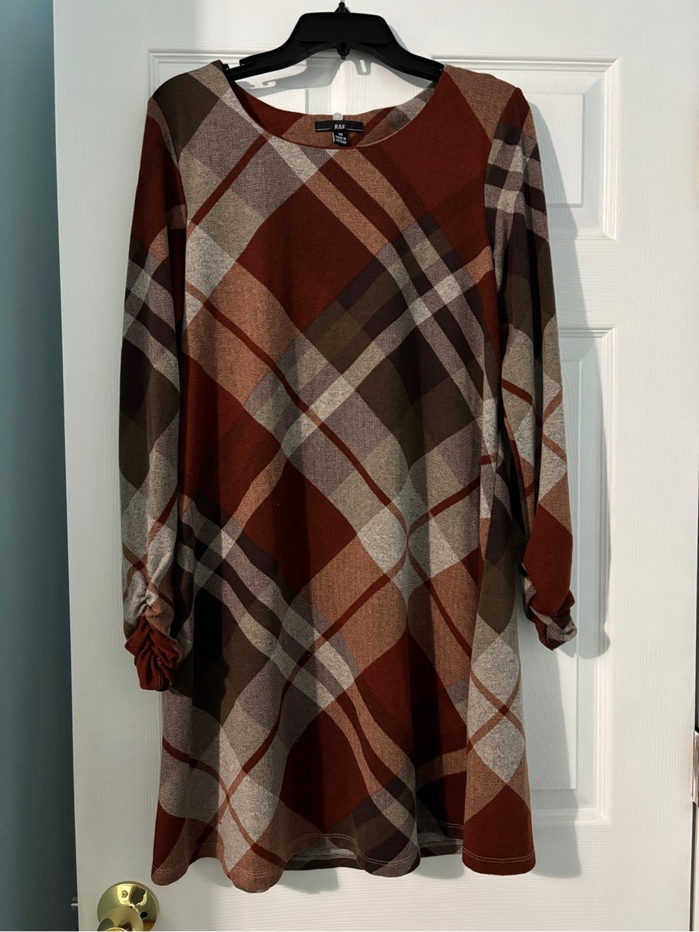 R&K Rust Brown Plaid Long-Sleeve Tunic